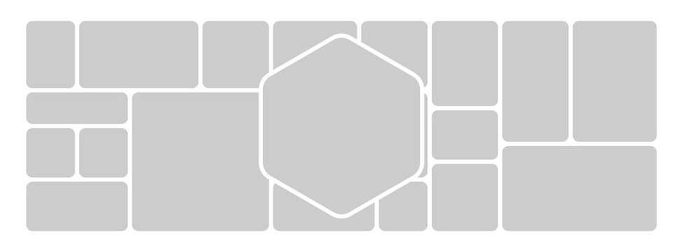 Creative moodboard collage template in bento grid and hexagon layout style