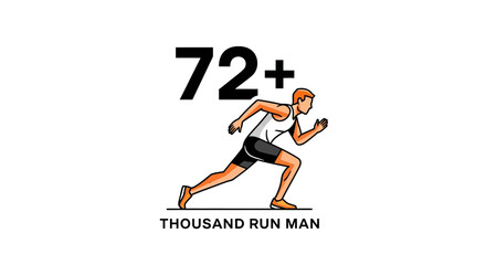 Inspiring runner over 72 showcases vitality and fitness, perfect for senior health campaigns and active lifestyle promotions with a powerful message of longevity