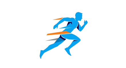 Dynamic blue runner dashes to the finish line, representing speed, athletic achievement, and peak performance in sports and health campaigns