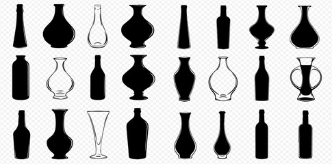 A diverse collection of vase and bottle silhouettes and line drawings arranged in a grid.