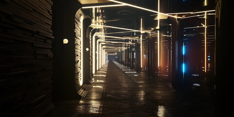 Futuristic Corridor Illuminated with Ambient Lights