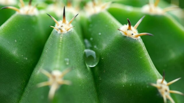 Close-Up View of Cactus Spines and Green Succulent Plant Texture