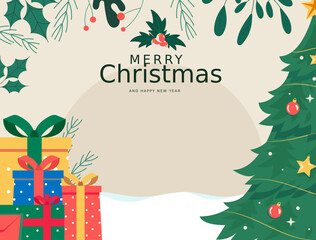 christmas card with gift box and holly