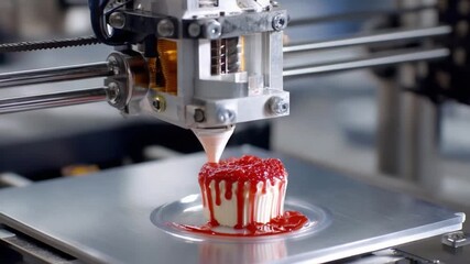 3D Printing Delight: An advanced 3D printer meticulously crafts a miniature cake, showcasing the convergence of technology and culinary arts.