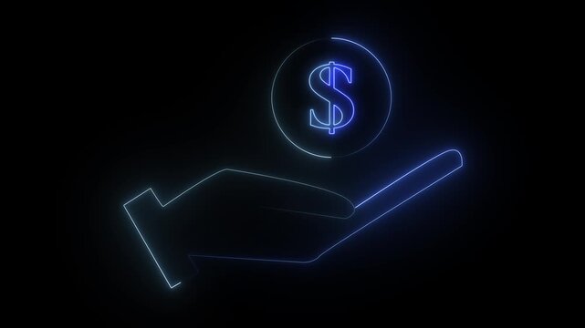 Hand Holding Dollar Icon Animation &ndash; Financial Support and Money Care Concept on Dark Background	