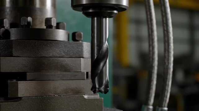 Close-Up of Metalworking Drill Bit on Industrial Machining Equipment