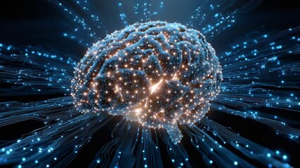Brain Network: A stunning visualization of a human brain interconnected with an intricate network of glowing lines, symbolizing the complex neural pathways and the power of artificial intelligence. - Powered by Adobe