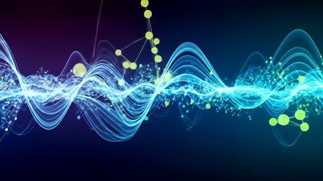 Abstract Blue Light Waveform Visualizer with Connected Dots Animation Background - Powered by Adobe