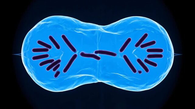 Blue Cell Structure with Visible Chromosomes in a Scientific Background