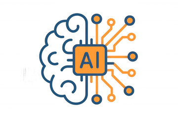 Ai brain icon representing artificial intelligence, machine learning, and digital innovation with transparent background