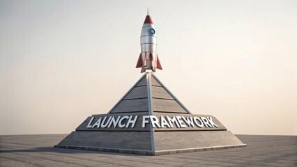 A Creative Rocket Launching from a Modern Pyramid Base Representing Innovation and Growth in Business Ventures