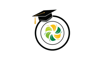 Graduation emblem featuring a cap and swirling design