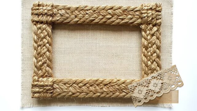 Braided Golden Frame on Textured Beige Background with Lace Accent