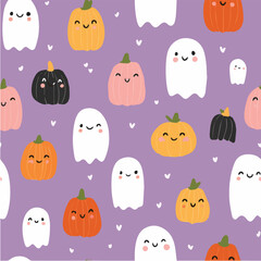 Cute Halloween seamless pattern, minimal vector illustration