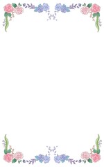 flower frame pink rose and leaves with white background