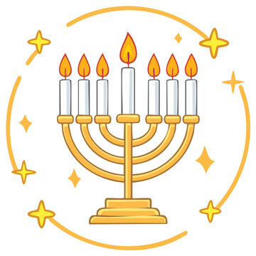 golden menorah with lit candles clip art preview