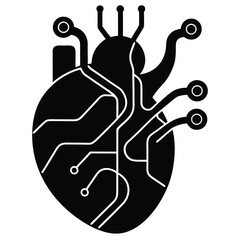 Human Heart Connected to Circuit Lines in Abstract Biotech Concept Vector