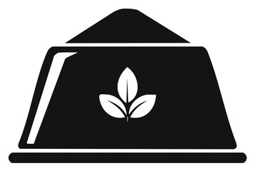 Black food container illustration with white foliage plant logo. Fresh eco food