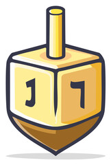 Golden dreidel with Hebrew letters a traditional Jewish spinning top toy for Hanukkah celebration