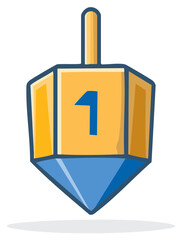 Spinning dreidel with number one symbol for Hanukkah celebration and game