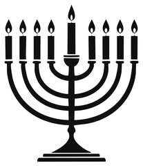 Menorah Silhouette: Classic Jewish Symbol with Lit Candles, Represents Festival of Lights and Religious Traditions