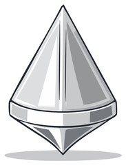 Abstract geometric shape resembling a modern sailboat or a spinning top with metallic sheen