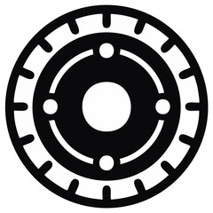 Abstract circular gear icon. Black and white vector illustration of a symmetrical mechanical cog wheel.