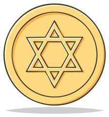 Golden Coin with Star of David - Jewish Symbol, Jewish Holidays Icon,  Religious Art, Judaism Culture