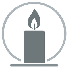 Grey candle illustration with flame and circle element, vector graphic