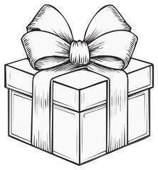Elegant line art gift box illustration with a beautiful tied bow, perfect for celebrations.