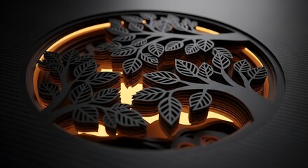 Stunning layered papercut art of a tree with glowing light, perfect for nature lovers and unique designs, ideal for posters and wall art prints