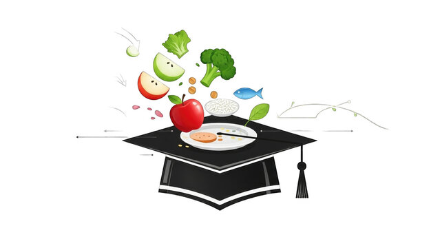Graduation cap with food elements symbolizing nutrition