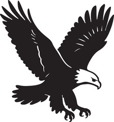 Silhouette of a bald eagle in flight isolated on white background