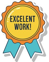 Excellent Work Award Rosette Badge Illustration.