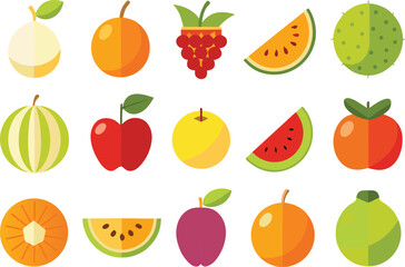 Vibrant vector collection of fresh fruits and slices scalable illustration for your designs