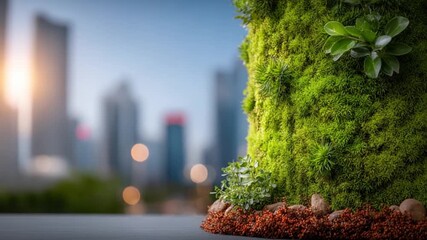 Green Oasis in the Metropolis: A vibrant display of verdant plant life stands in stark contrast to the bustling urban backdrop, symbolizing nature's resilience in the face of urban sprawl. 
