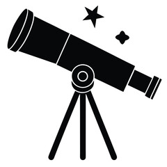 Telescope Aimed at Stars and Planets in Astronomy Concept Silhouette Vector