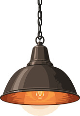 Vintage Industrial Pendant Light Fixture Illustration.