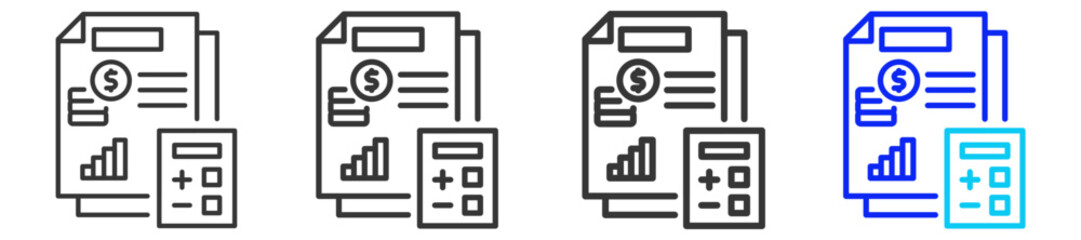 Event Budgeting icon set in creative outline style with multiple thickness variations perfect for business branding event design and modern event marketing visuals