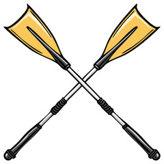Crossed kayak or rafting paddles vector illustration for a water sports team emblem.