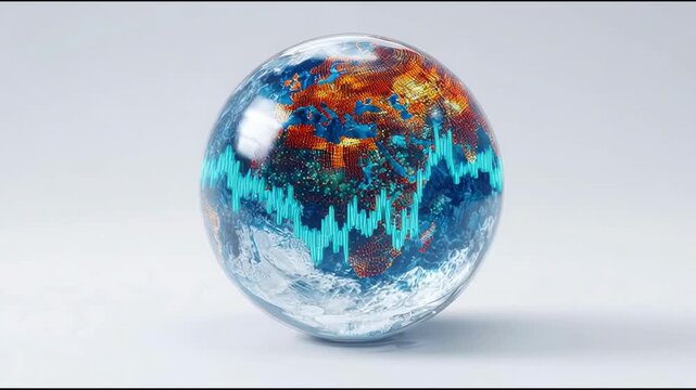 Glass egg containing map inside symbolizing futuristic forex predictor and financial forecasting for global trends. Global Forecasting Glass Sphere &ndash; Animated Video Version