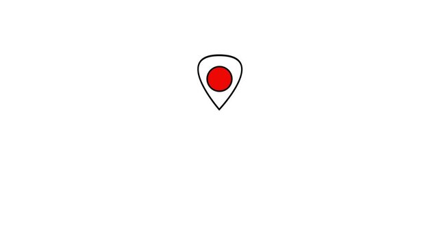 Looping animation map location pin bouncing on white background. Pin symbol Indicates the location of the GPS map.