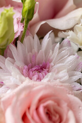 a beautiful wet bouquet of mixed flowers of different colors, made for decoration and giving, a beautiful flowers of different colors combined together covered with drops of water