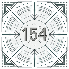 Geometric design with the number 154 in a circular element with decorative pattern