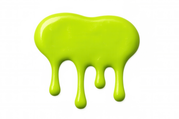 Bright green dripping slime, gooey liquid spreading, vivid paint flow, vibrant fluid splash with transparent background