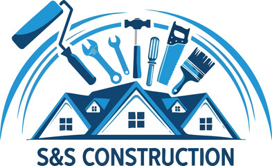 SS Construction Company Logo with Home Repair Tools.