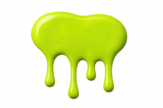 Bright green dripping slime, gooey liquid spreading, vivid paint flow, vibrant fluid splash with transparent background
