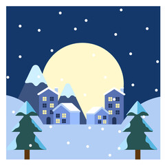 Fototapeta premium Night view of a city in the mountains during the snowy season. City view during the snowy season. Snowy Mountain