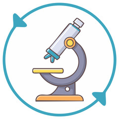 Microscope Icon with Rotating Arrows Symbolizing Scientific Research and Examination