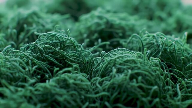 Detailed Close Up of Vibrant Green Filamentous Algae with Focus on Texture and Curvature